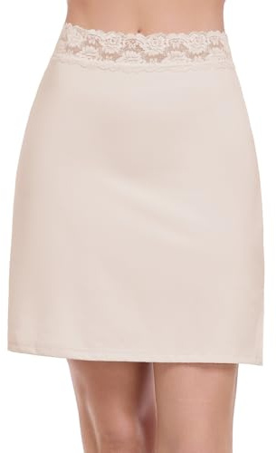 MANCYFIT Half Slips for Women Underskirt Short Mini Skirt with Floral Lace Waistband Nude Medium
