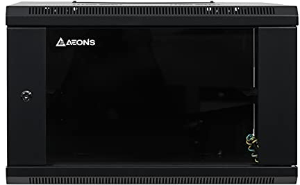 AEONS 6U Professionellt väggmonterat nätverksserver skåphölje 19-tums serveringsnätverksställ med glasdörr 40 cm djup svart (hopmonterad