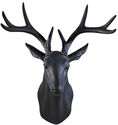 Notakia Encantadores de pared grandes de 50,8 cm, cabeza de ciervo sintética de taxidermia, decoración de pared hecha a mano, decoración rústica de pared con cuernos de ciervo (ciervo negro)