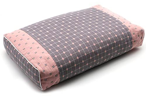 Edomi Upgraded Buckwheat Neck Pillows, Buckwheat Hull Pillow for Pain Relief, Pillow Cube for Sleeping with Zipper Washable Cotton Cover, Neck Support Meditation Cushion (18x10 Inch, Grey&Pink)