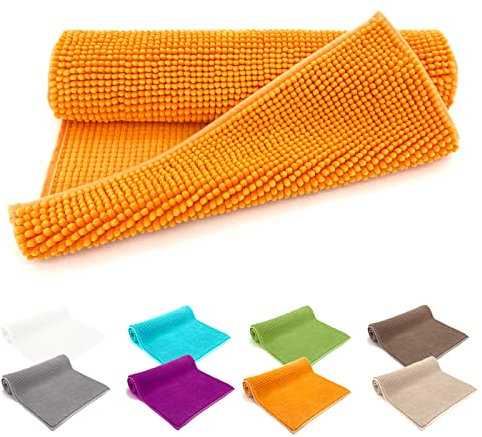 heimtexland ® Badvorleger Chenille Super Flauschig Saugstark Badteppich Badematte Ökotex Typ771 Orange 70 x 120 cm