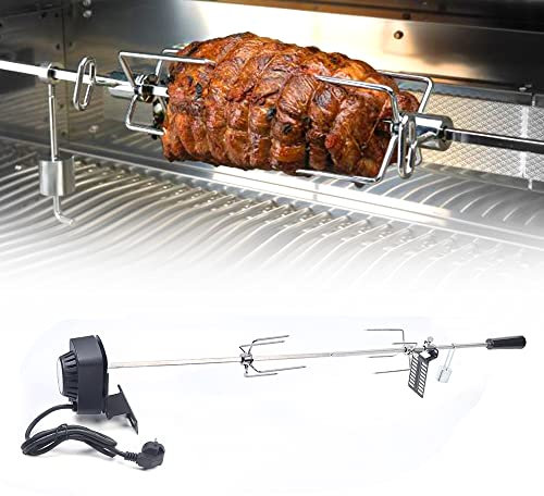 Tournebroche avec Moteur I Gril à Gaz Électrique 220-240V I Puissance du Moteur 2-3 TR/Min I Tige de Broche I Tournebroche en Acier Inoxydable I Capacité de Charge 10 kg