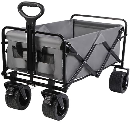 MMQ Heavy-Duty Folding Wagon with 550lbs Weight Capacity, Collapsible Wagon with Big Wheels - Robust Construction, Spacious Interior, Adjustable Rolling Carts, Outdoor Folding Camping Wagons, Portable