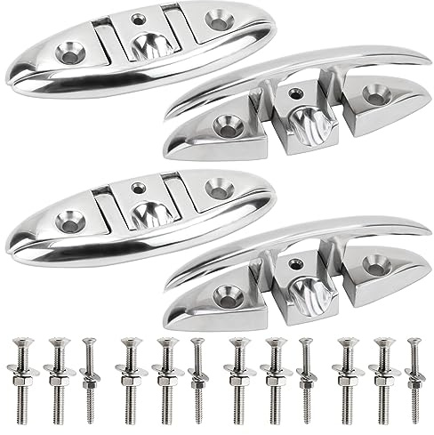 Laorde Boat Cleats 316 Stainless Steel Folding Dock Cleats 5 Inch Marine Grade Rope Cleat Flip Up Dock Cleat for Boat Kayak and Decoration with Fastener 4 Pack