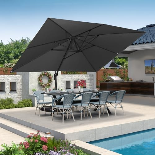 PURPLE LEAF Parasol Déporté 3 x 4 m Rectangulaire avec Manivelle, Parasol de Jardin Extérieur en Aluminium avec 8 Baleines, Toile 240 g/m² Protection UV 50+, Inclinable et Rotatif 360°, Gris