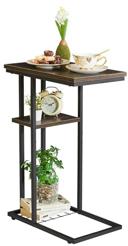 YMYNY Tavolini a Forma Di C, Tavolino Laterale Da Divano, Rettangolari, Comodino Con Struttura in Metallo, Salotto, Camera, 40 X 26 X 61.5CM, Grigio scuro HST004G