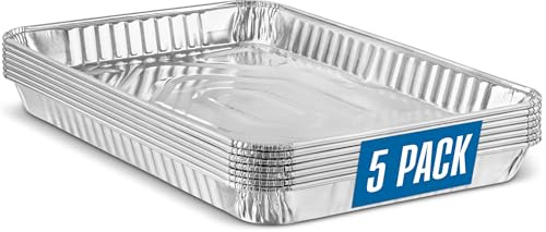 PLASTICPRO Aluminum Pans 5 Pack Disposable Cookie Sheets 9'' x 13'' Baking Pans Premium Quality Heavy Duty Cookie Sheet Pans