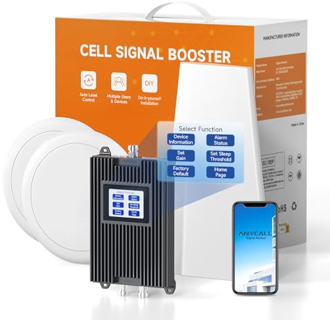 ANYCALL Amplificador Señal Movil para Banda 1/3/7/8/20, Amplificador de Cobertura Movil para Casa Oficina Gran Superficie, Antena Interior Doble para Movistar Orange Más Yoigo 5G 4G LTE gsm