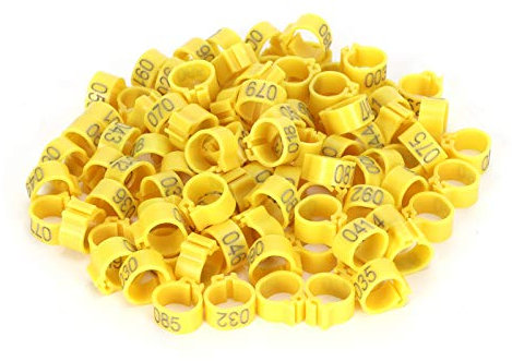 ChengyuWei 100 Stück Tauben-Clip-Ringe, Taubenringe, Taubenband, Vogelbeinringe, Hühnerbeinband, Vogelfußringe, Bänder, 10 mm, 001 bis 100 nummerierte Tauben-Identifizierungsclip (Gelb)