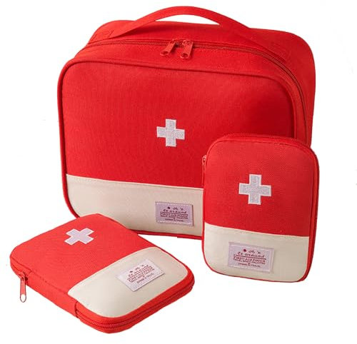 LIMEOW 3 Pcs Erste Hilfe Set Outdoor, Erste Hilfe Kasten, Reiseapotheke Gefüllt, Medikamententasche, Reiseapotheke Gefüllt First Aid Kit Ideal für Familien, Camping und Outdoor-Aktivitäten (Rot)