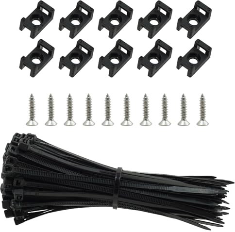 EuAcesry 100 Piezas Bridas para Cables con 100 Bases y Tornillos, Soporte Sujetadores Eléctricos de Nylon, 100mm Autoblocantes de Manguera para Organizar Cables, Reutilizables y Ajustables, Negras