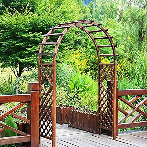 Arco de madera para jardín, 207.8 x 260.9 cm, resistente para plantas trepadoras, decoración de patio trasero, resistente a la intemperie y acabado natural