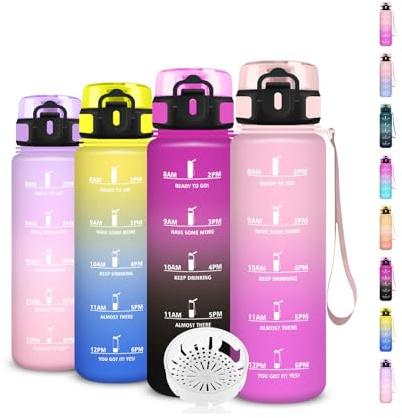 Borraccia Bambina, Borraccia 500ml, Bottiglia Senza Perdite, Bottiglia Motivazionale, Facile da Trasportare, Borraccie con Orari per Bere, Borraccie Acqua per Sport, Fitness, Yoga, Scuola, Bambina