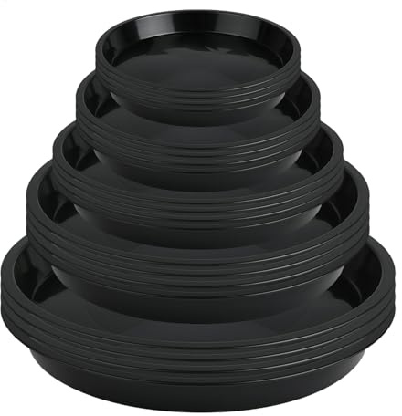 Furuising 20Pcs Plant Pot Saucers 12/14/16/18/22cm, Plant Saucers for Pots, Plastic Drip Trays Circular with 21Pcs Colorful Labels for Home, Balcony, Garden Flowers and Plants