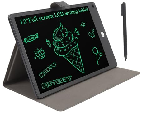 EIMSOAH 12 Inch LCD Writing Tablet, Full Screen Erasable LCD Board Writing Tablet, PU Case Pen Black Eye Caring Erasable Reusable Electronic Drawing Pad for Drafting Taking Notes