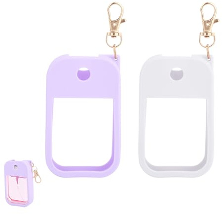 2pcs Étuis en Silicone Compatibles avec Le Spray Désinfectant pour Les Mains 30ml, Étui Porte-Clés Désinfectant Portable pour Les Mains Accessoire de Voyage Femmes (Violet, Blanc)