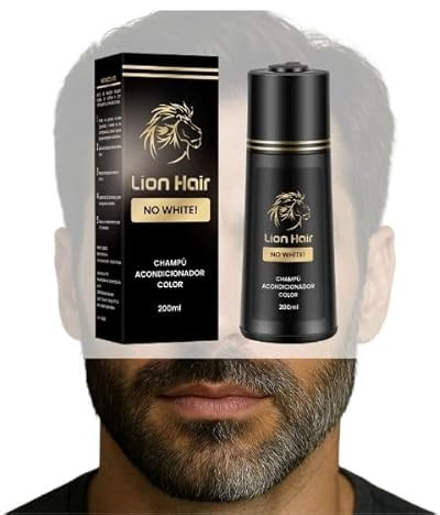 Lion Hair Champu No White Anticanas para la barba. Adiós a las canas en solo 10 minutos de lavado, en una sola aplicación y de manera permanente. Ingredientes naturales. (Negro (Black))