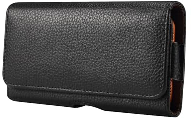 Baiyian Étui de Ceinture pour Téléphone Portable Étui en Cuir Véritable Ceinture pour Homme Compatible avec Samsung A56 A26 A16 A36 A17 A06 Xcover7 iPhone Air 16 Pro Max Plus Xiaomi 15T - Noir