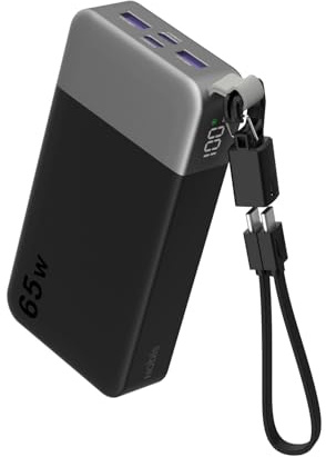 NOBIS Batterie Externe 20000mAh 65W Power Bank avec Câble Sangle