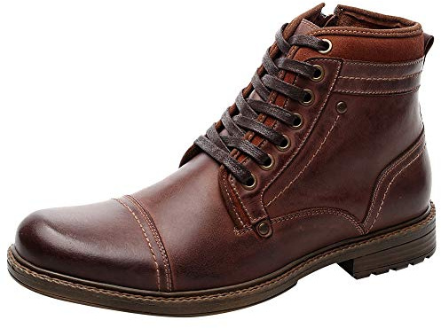 Jamron Hommes Cuir Véritable Occidental Vintage Bottes Derby Fermeture Éclair Bottines Marron SN01730 EU43