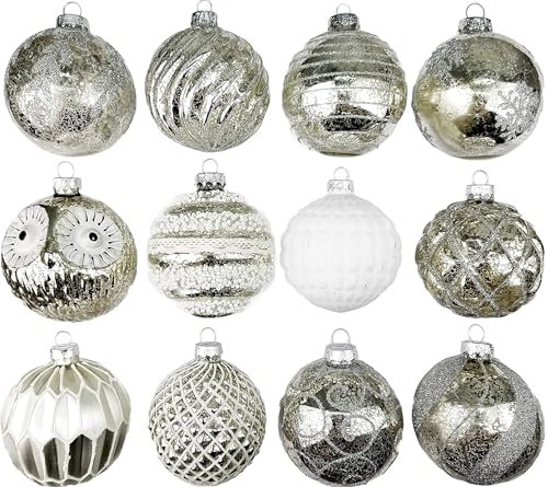 My-goodbuy24 Premium Weihnachtskugeln 12-teiliges Set Echtglas Glaskugeln Weihnachten Weihnachtsdeko Tannenbaumkugeln Glas Christbaumkugeln Weihnachtsbaum (B 8)