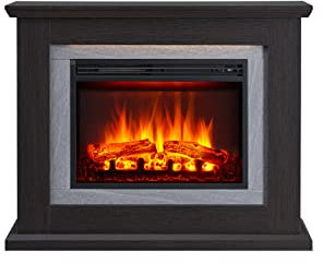 BALDERIA Charon Elektrokamin - Elektrischer Standkamin mit Heizung 1000/2000 W, realistischer 3D-Flammeneffekt, LED-Beleuchtung, Fernbedienung programmierbar, Timer, Thermostat - Dunkelbraun