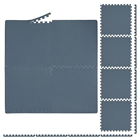 Relaxdays Bodenmatte, 32 Schutzmatten für Sport- & Fitnessgeräte, umrandet, EVA, Fläche 12m², BxT 60x60cm, Grau