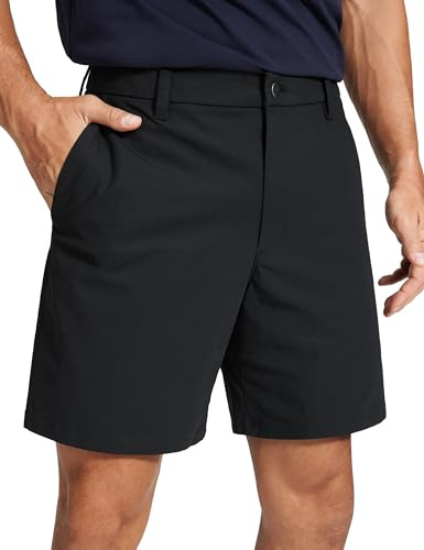 CRZ YOGA Herren Golfshorts Lässig Alltag Bequem Leicht Flache Front-Shorts mit Taschen - 18cm Schwarz 33W