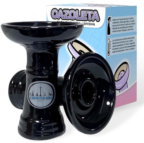 El Templo de la Shisha - Cazoleta cachimba DISC BOWL tipo phunnel - Cuenco de cerámica para hookah – Cabeza de narguile de barro blanco, compatible con todos los gestores de calor. (Negro)