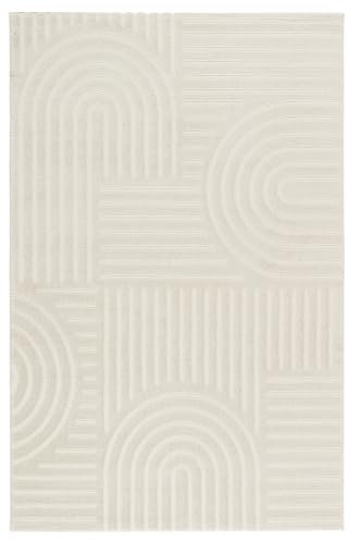 Kurzflor Teppich, Wohnzimmer, Boho Geometrisch -Weiß - 200cm x 290cm - Moderner Superweicher Teppich