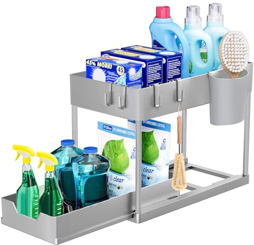 Puricon Estantería Bajo Fregadero, Estante Organizador Mueble Bajo Fregadero Cocina Lavabo -Gris