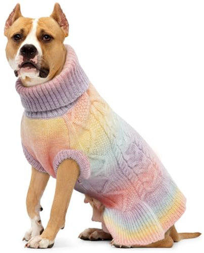 Lelepet Weihnachten Hundepullover, Winter Warm Hundepulli Sweater für Große Hunde, Weich Hundemantel Jacke Winterpullover, Rollragen Stickwolle Katzenpullover Haustier Winterkleidung, Rosa L