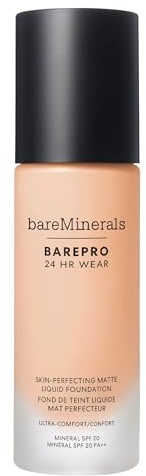 bareminerals Barepro 24HR Wear Matte Liquid Foundation Mineral SPF 20, Full Coverage Foundation Makeup for Mature Skin, Oil-Free, Vegan