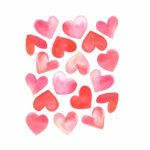 2-Inch Pink & Rose Watercolor Style Heart Window Cling Decals. Reusable, Double Sided, Valentine's Day Decoration for Glass and Home Decor. 18 Hearts. Made in America by Window Flakes.