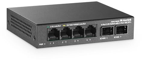 MokerLink Switch Ethernet a 4 porte 2,5 G con slot SFP+ 2 x 10 G, 4 porte RJ45 da 2,5 G, compatibile con 100/1000 Mbps, mini dimensione, switch di rete fanless in metallo non gestito