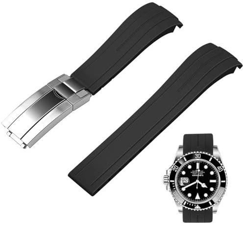 Juntan 20mm Curved End Rubber Watch Band, Tapered Silicone Curved Replacement Watch Strap Black for Men Women with Classic Diving Buckle