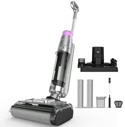 Redkey W13 - Aspirador en seco y húmedo inalámbrico, cepillo de limpieza de bordes, batería para aspiradora en seco y húmedo, autolimpieza y secado automático, 17500 Pa, 45 min de autonomía, depósito