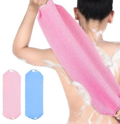 Arcjunys Rückenschrubber für Dusche Back Scrubber Peeling Rückenschrubber für Dusche Doppelseitiger Rückenpeeling Waschlappen mit Griffen zum Entfernen Abgestorbener Haut Blau Rosa 2 Stück