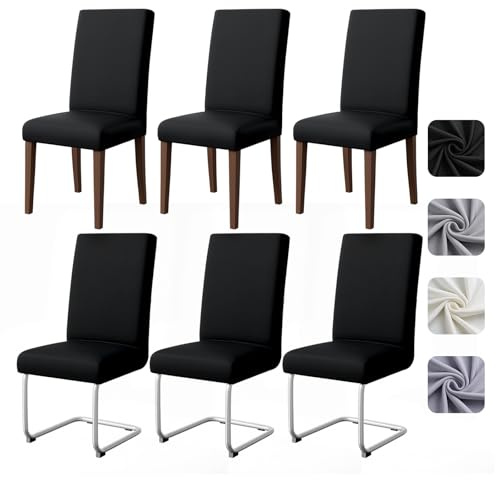 Pacok Dining Room Chair Covers Set of 6,Stretch Dining Chair Slipcovers Elastic Removable Washable Seat Covers for Hotel Kitchen Banquet Ceremony(Black)