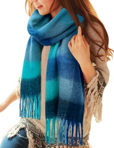 Voqeen Women Scarfs Winter Warm Soft Tartan Scarves Long Check Tassel Shawl And Wraps Large Thick Stole Blanket Scarf Gifts for Ladies