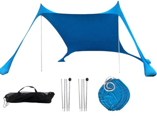 Strandskuggningstält, strandtält solskydd bärbar soltak strandskydd - solskydd, UPF 50+ skydd med 4 sandväskor för, camping, Pi