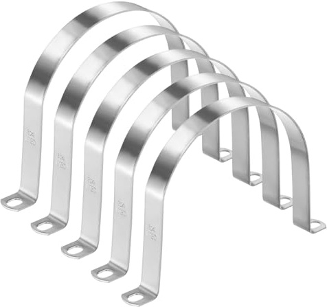 M METERXITY 5-Pack Conduit Clamps 5-1/8in, U-Tube Tension Clips, Silver | 304 Stainless Steel, Rigid Pipe Strap M130, U Bracket Pipe Clamps, 2 Holes, Heavy Duty, for Plumbing, Conduit, Wire, Pipe