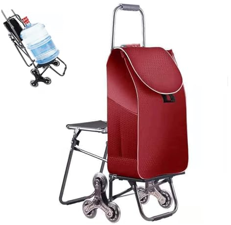 Carrello multifunzionale con sedile e 6 ruote in gomma, design pieghevole leggero, capacità 50 kg, perfetto per carichi pesanti e facile trasporto delle scale