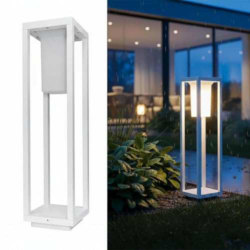 Planetitaly Lampione da Giardino E27 Moderno IP65 Imperemabile Lampioncino per Esterno Lampada Intercambiabile Luce Cortile Viale Sentiero 60cm Alimentazione 230V (Bianco)
