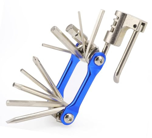 QitinDasen 11 in 1 Strumento Bicicletta, Attrezzo Bici Multifunzione, Attrezzi Riparazione Bicicletta Mini, Multitool Bici Pieghevole e Portatile (Blu)