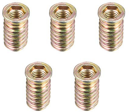 sourcing map Wood Furniture M10x30mm Threaded Insert Nuts Interface Hex Socket Drive 5pcs