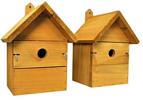 Selections Wooden Birdhouse Garden Nest Boxes with Interchangeable Hole Sizes (Pack of 2)
