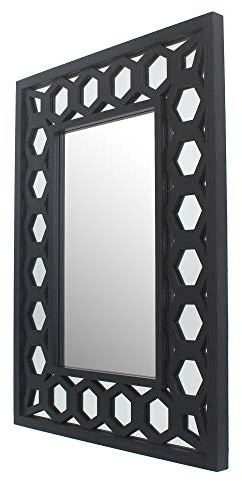 Benjara Rectangular Wooden Dressing Mirror with Lattice Pattern Design, Black
