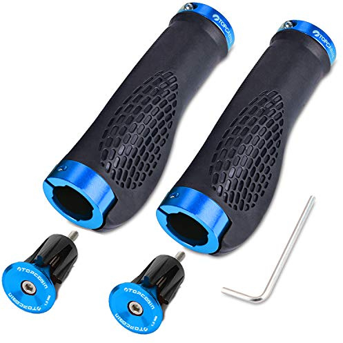 TOPCABIN Ergonomic Design Bike Grips,Double Lock on Locking Bicycle Handlebar Grips Cycle Bicycle Grip for Mountain Bike BMX ((Aluminum lock plug+Grips) Light blue)