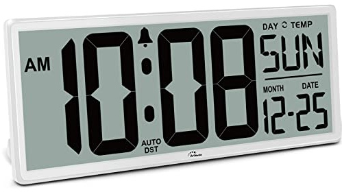 WallarGe 14.5'' Large Digital Wall Clock Battery Operated with Jumbo Numbers, Temperature and Date - Easy to Read and Set, Auto DST